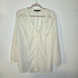 Rose & Olive Sheer Cream Ivory Blouse Geometric Pattern Size 1X